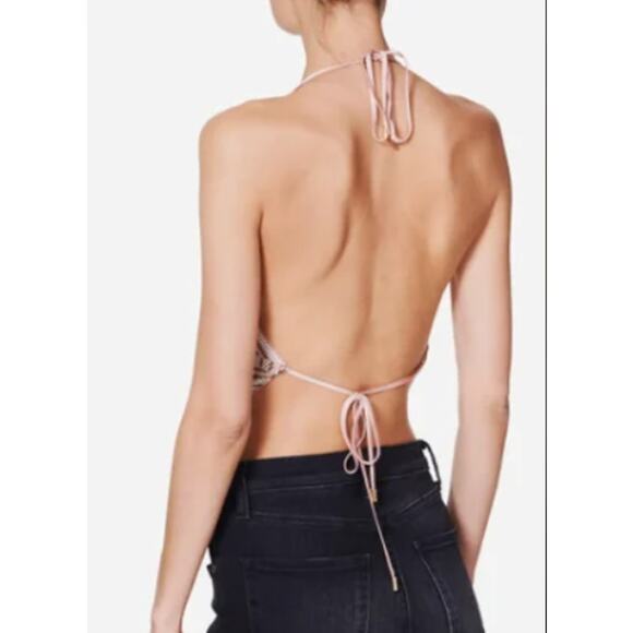 Ramy Brook Printed Rosa Halter Top XXS Metallic Chainmail Rose Gold Slinky New - Picture 2 of 14